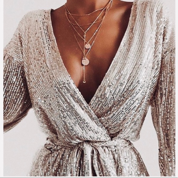 💕1 LEFT!! Sequin Wrap Up Romper - Picture 2 of 3